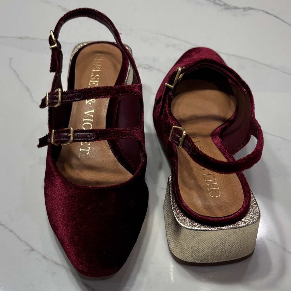 Chelsea & Violet Burgundy Velvet Heels